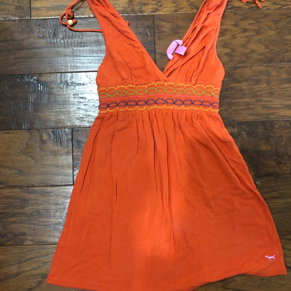 VS pink smocked bathing suit cover up